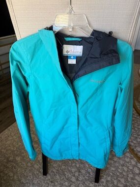 Columbia Teal Rain Jacket XS Lightweight Hooded Windbreaker, XS